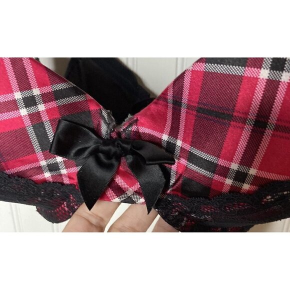 Cacique Pink Black Plaid Lace Trim Balconette Underwire Double Strap Bra-40D - Picture 3 of 12